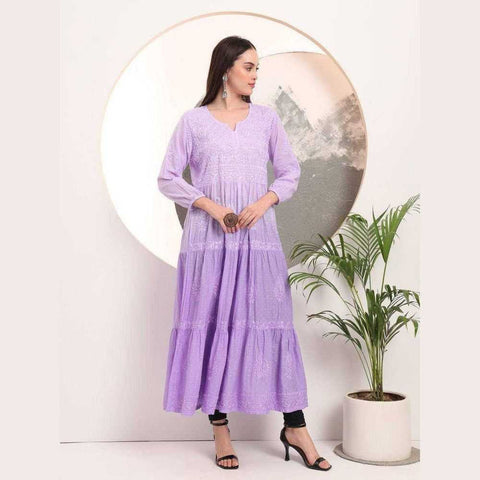 Elegant Handmade Lucknowi Gown Kurti – Timeless Chikankari Craftsmanship