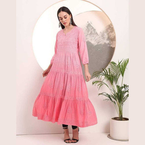 Elegant Handmade Lucknowi Gown Kurti – Timeless Chikankari Craftsmanship