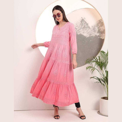 Elegant Handmade Lucknowi Gown Kurti – Timeless Chikankari Craftsmanship