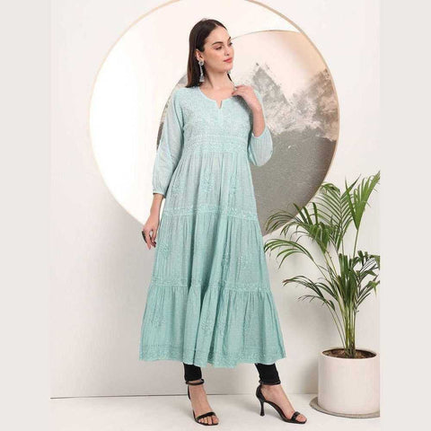 Elegant Handmade Lucknowi Gown Kurti – Timeless Chikankari Craftsmanship