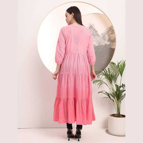 Elegant Handmade Lucknowi Gown Kurti – Timeless Chikankari Craftsmanship