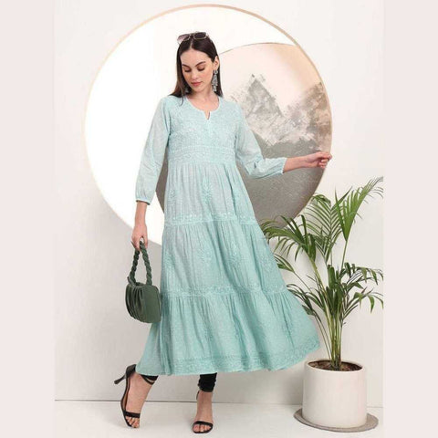 Elegant Handmade Lucknowi Gown Kurti – Timeless Chikankari Craftsmanship