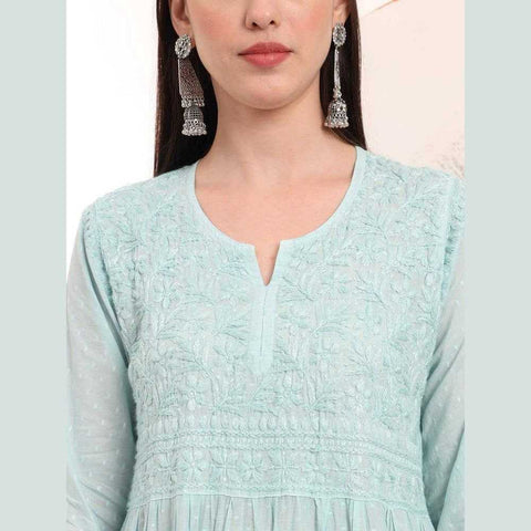 Elegant Handmade Lucknowi Gown Kurti – Timeless Chikankari Craftsmanship