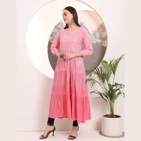 Elegant Handmade Lucknowi Gown Kurti – Timeless Chikankari Craftsmanship