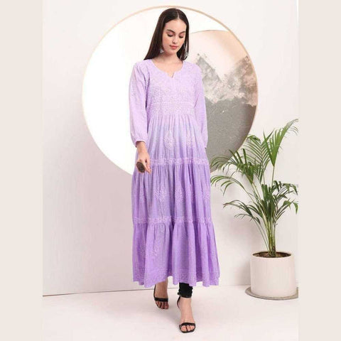 Elegant Handmade Lucknowi Gown Kurti – Timeless Chikankari Craftsmanship