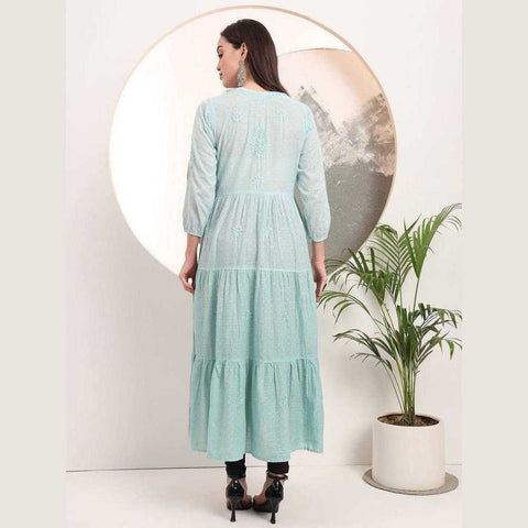 Elegant Handmade Lucknowi Gown Kurti – Timeless Chikankari Craftsmanship