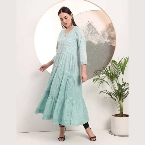 Elegant Handmade Lucknowi Gown Kurti – Timeless Chikankari Craftsmanship