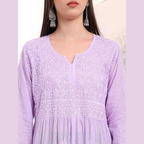 Elegant Handmade Lucknowi Gown Kurti – Timeless Chikankari Craftsmanship