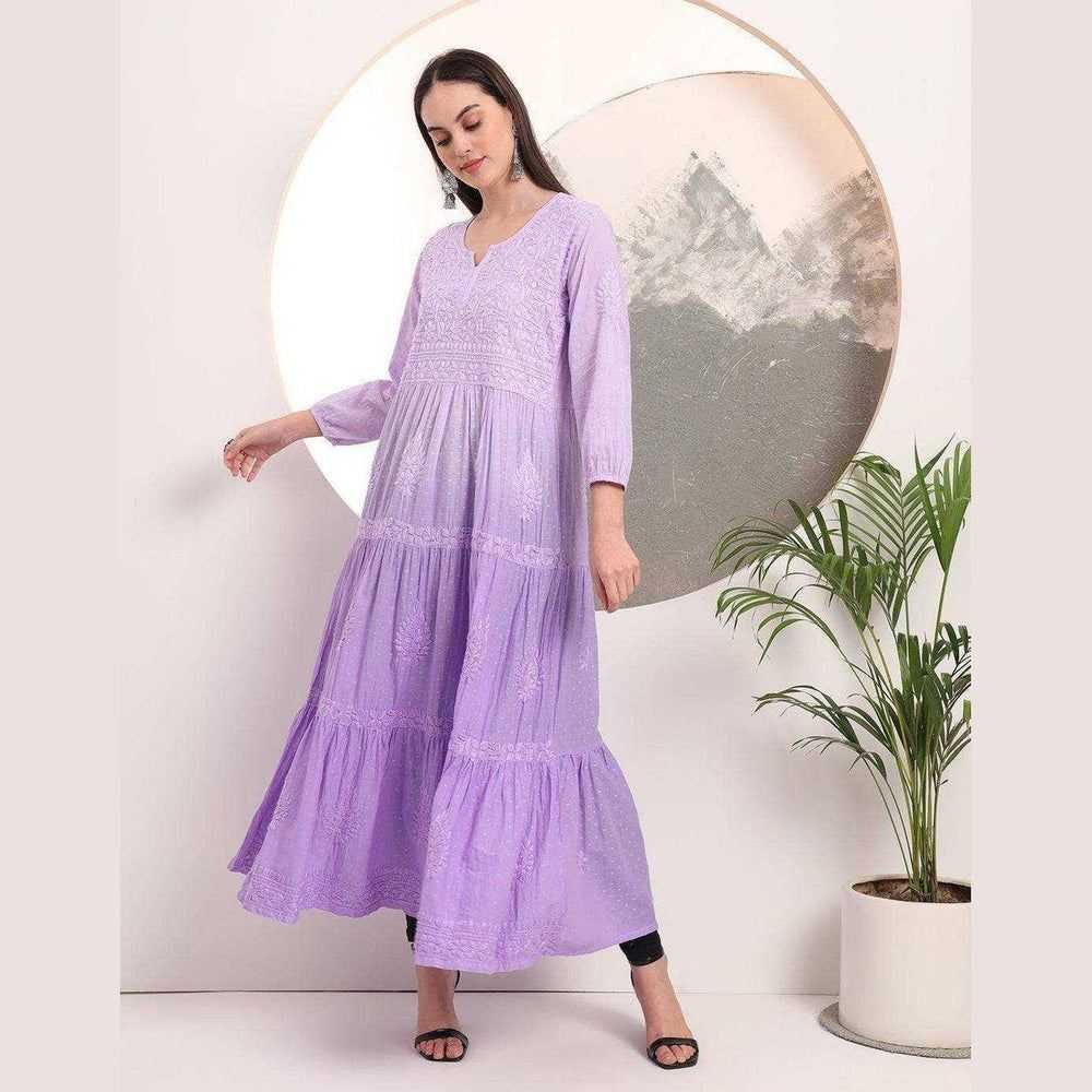 Elegant Handmade Lucknowi Gown Kurti – Timeless Chikankari Craftsmanship
