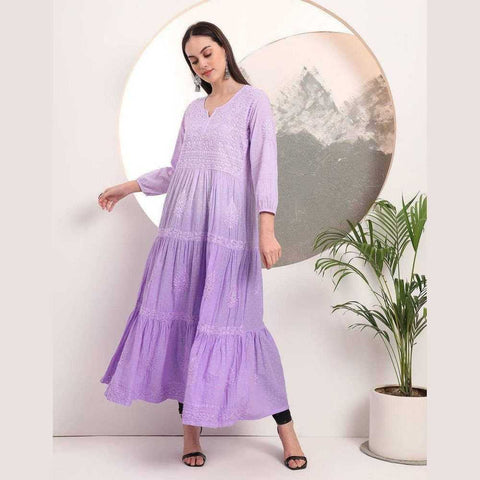Elegant Handmade Lucknowi Gown Kurti – Timeless Chikankari Craftsmanship