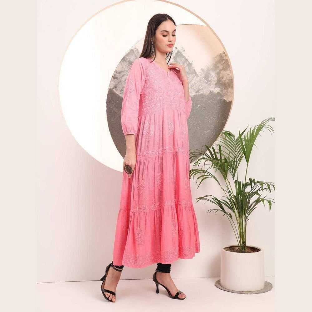 Elegant Handmade Lucknowi Gown Kurti – Timeless Chikankari Craftsmanship