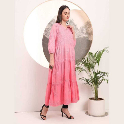 Elegant Handmade Lucknowi Gown Kurti – Timeless Chikankari Craftsmanship