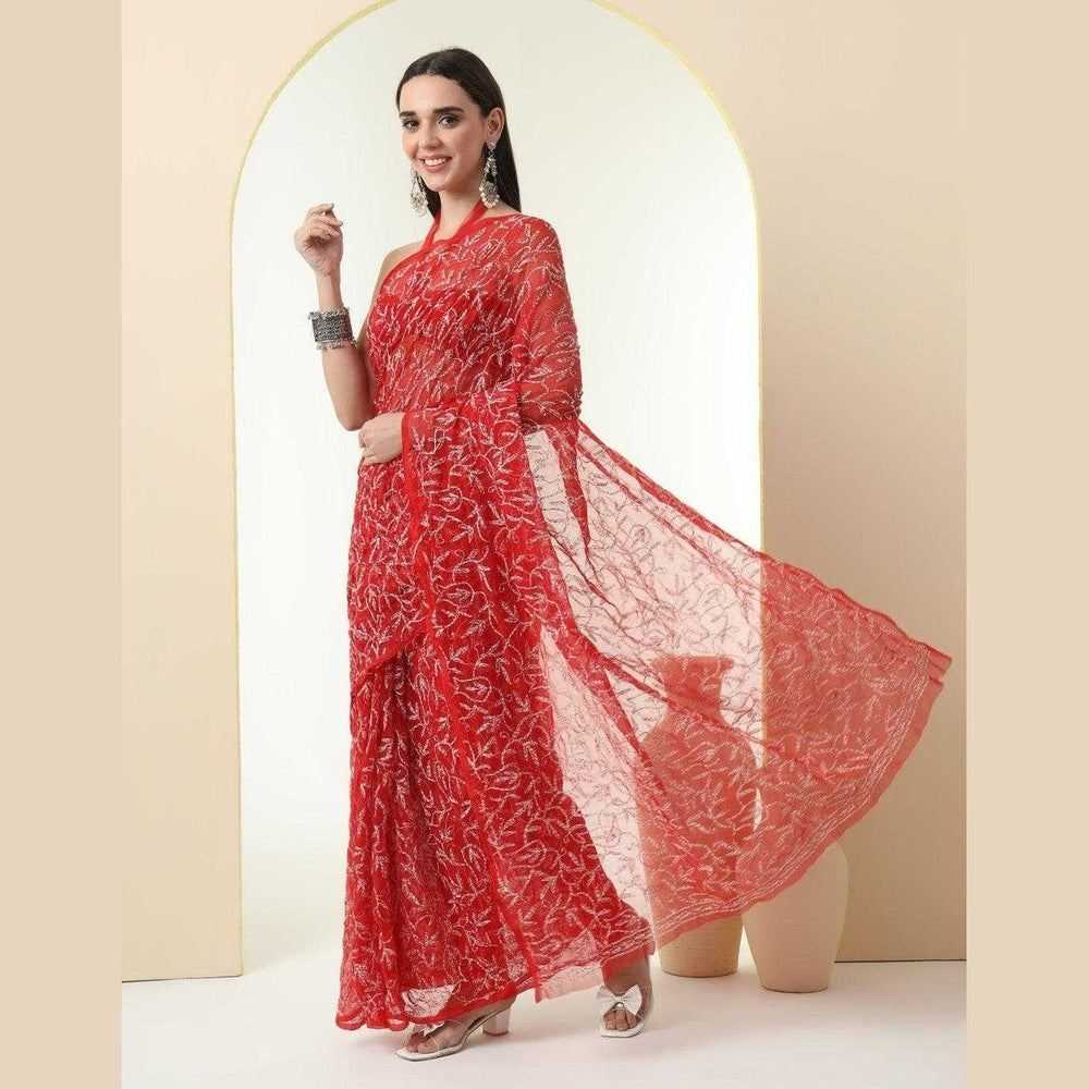 Exquisite Lucknawi Handcrafted Chikan Work Saree: Timeless Elegance in Every Detail
