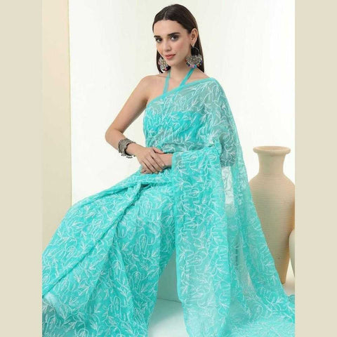 Exquisite Lucknawi Handcrafted Chikan Work Saree: Timeless Elegance in Every Detail
