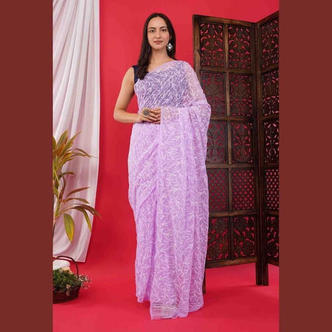 Exquisite Lucknawi Handcrafted Chikan Work Saree: Timeless Elegance in Every Detail