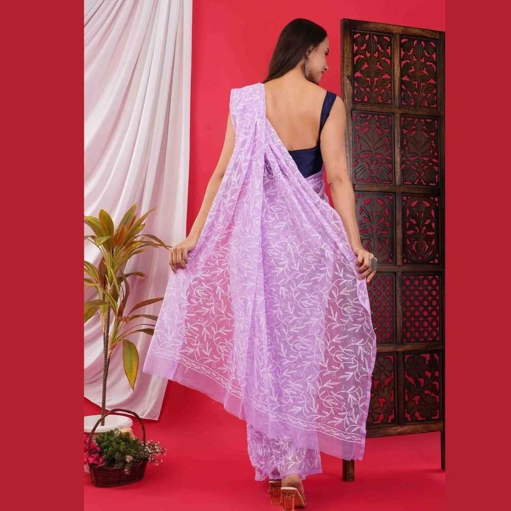 Exquisite Lucknawi Handcrafted Chikan Work Saree: Timeless Elegance in Every Detail