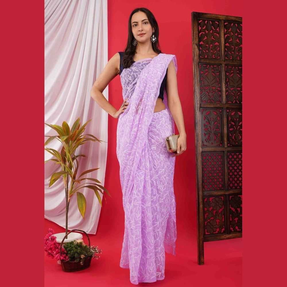Exquisite Lucknawi Handcrafted Chikan Work Saree: Timeless Elegance in Every Detail