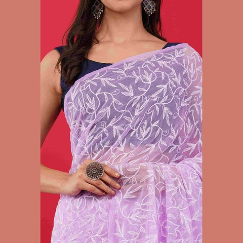 Exquisite Lucknawi Handcrafted Chikan Work Saree: Timeless Elegance in Every Detail