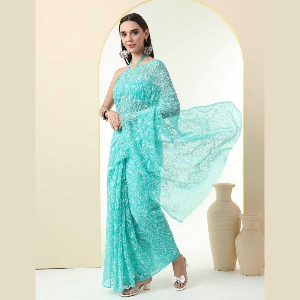 Exquisite Lucknawi Handcrafted Chikan Work Saree: Timeless Elegance in Every Detail