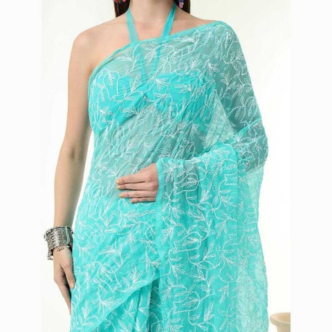 Exquisite Lucknawi Handcrafted Chikan Work Saree: Timeless Elegance in Every Detail