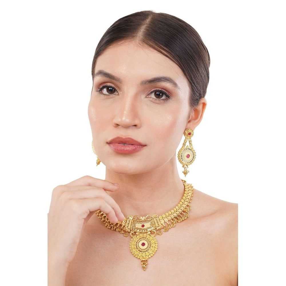 Exquisite Short Necklace Jewelry Set – Real Gold Look Design for Parties & Special Events