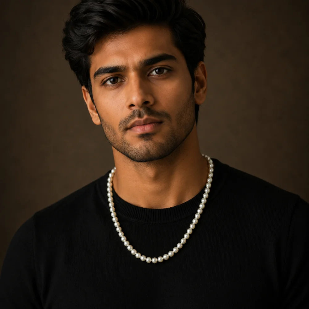 ZHome Premium Pearl Mala Necklace for Men & Women | Stylish White Moti Chain