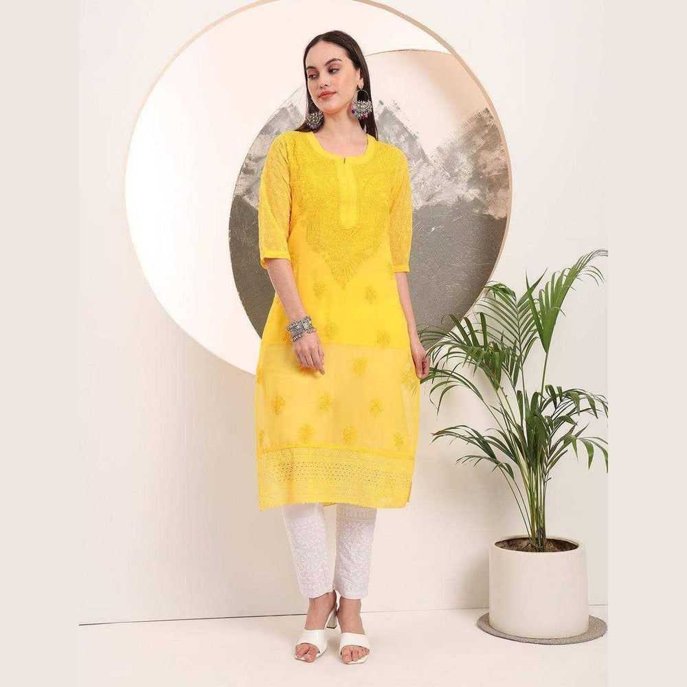 Handmade Soft Georgette Long Chikan Kurti with Inner – Pure Elegance & Comfort