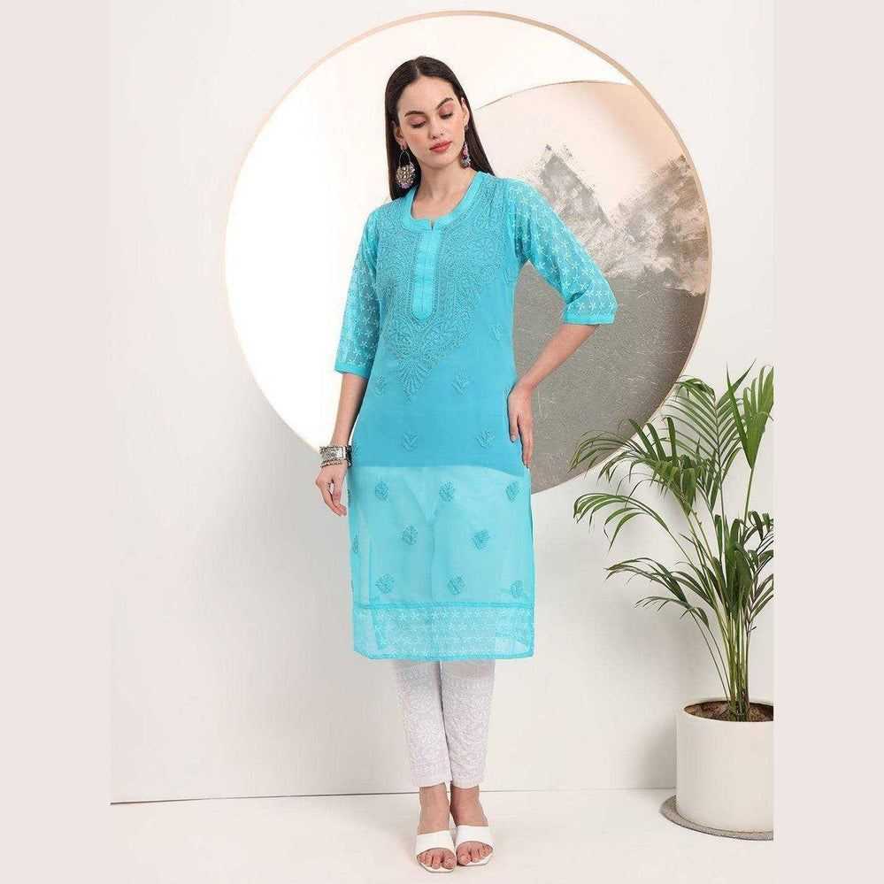 Handmade Soft Georgette Long Chikan Kurti with Inner – Pure Elegance & Comfort