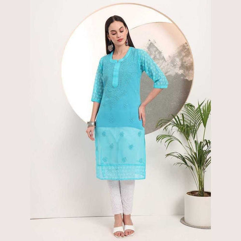 Handmade Soft Georgette Long Chikan Kurti with Inner – Pure Elegance & Comfort