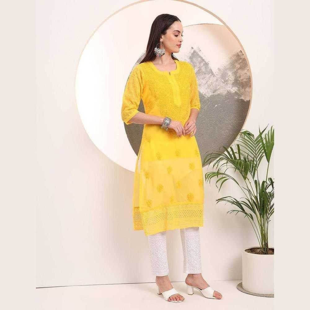 Handmade Soft Georgette Long Chikan Kurti with Inner – Pure Elegance & Comfort