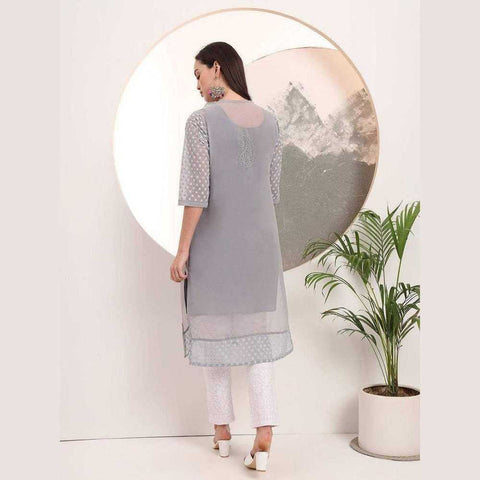 Handmade Soft Georgette Long Chikan Kurti with Inner – Pure Elegance & Comfort
