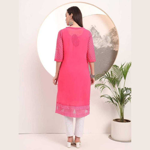 Handmade Soft Georgette Long Chikan Kurti with Inner – Pure Elegance & Comfort
