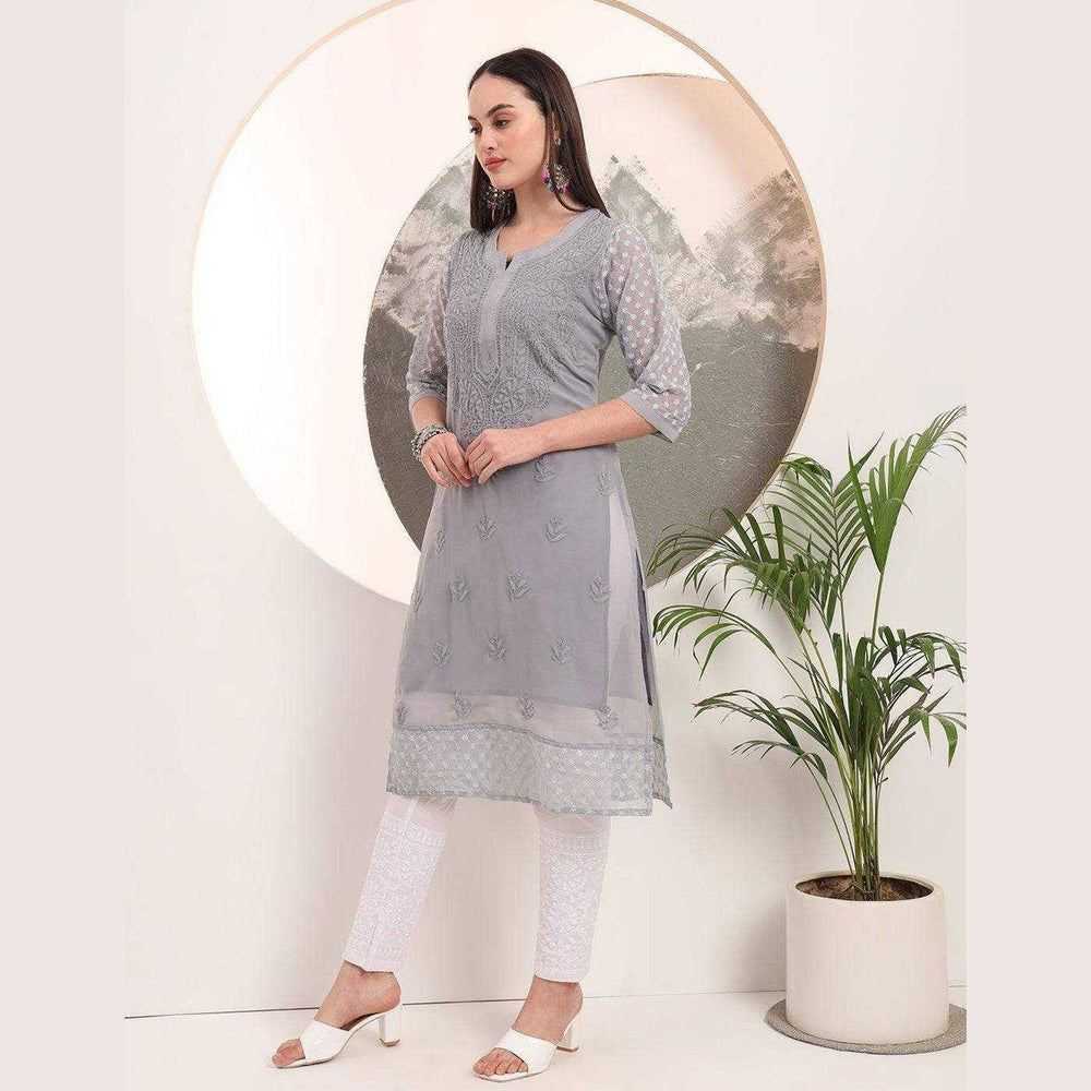 Handmade Soft Georgette Long Chikan Kurti with Inner – Pure Elegance & Comfort