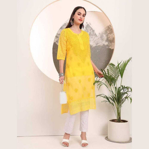 Handmade Soft Georgette Long Chikan Kurti with Inner – Pure Elegance & Comfort