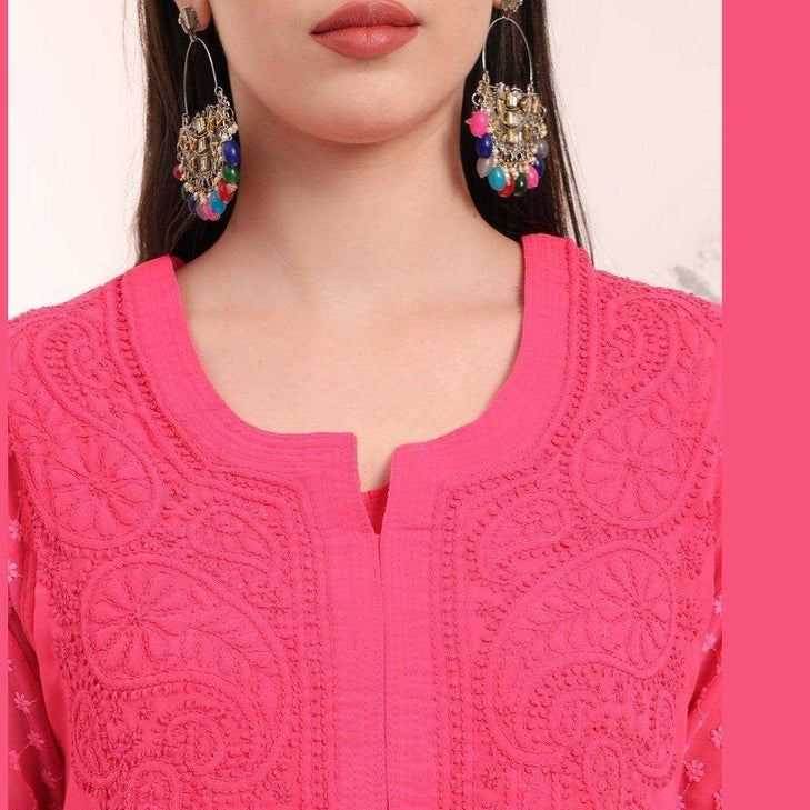 Handmade Soft Georgette Long Chikan Kurti with Inner – Pure Elegance & Comfort