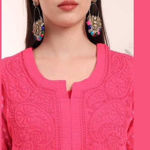 Handmade Soft Georgette Long Chikan Kurti with Inner – Pure Elegance & Comfort