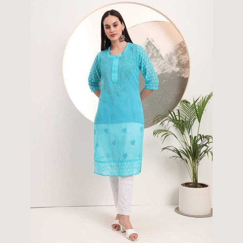 Handmade Soft Georgette Long Chikan Kurti with Inner – Pure Elegance & Comfort