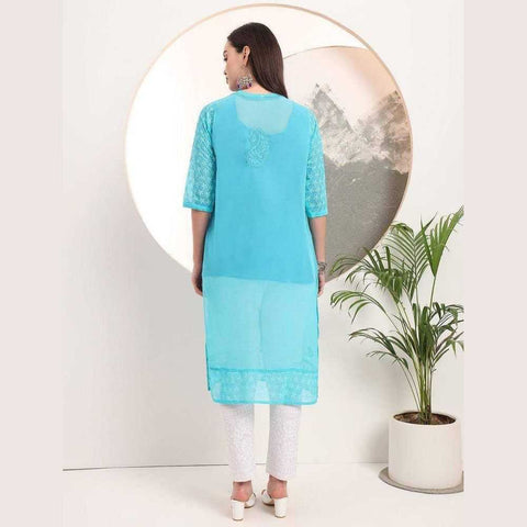 Handmade Soft Georgette Long Chikan Kurti with Inner – Pure Elegance & Comfort