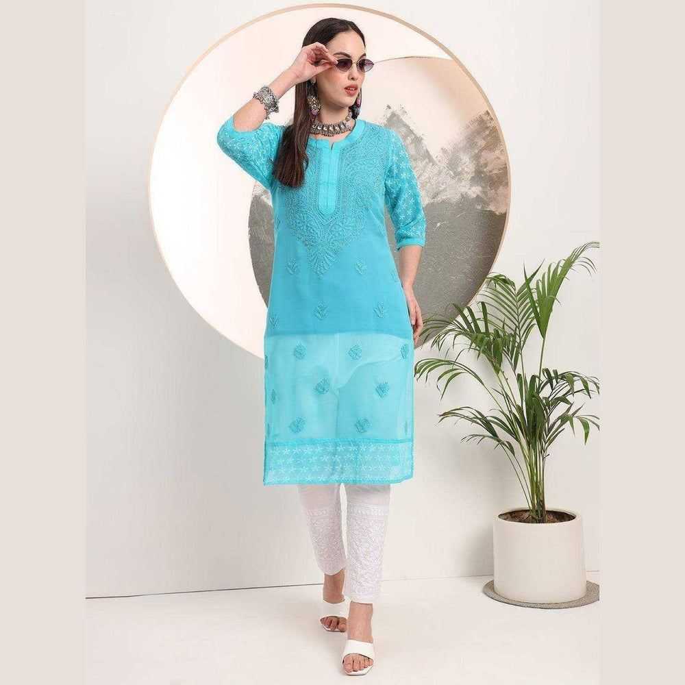 Handmade Soft Georgette Long Chikan Kurti with Inner – Pure Elegance & Comfort