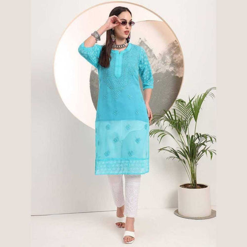 Handmade Soft Georgette Long Chikan Kurti with Inner – Pure Elegance & Comfort