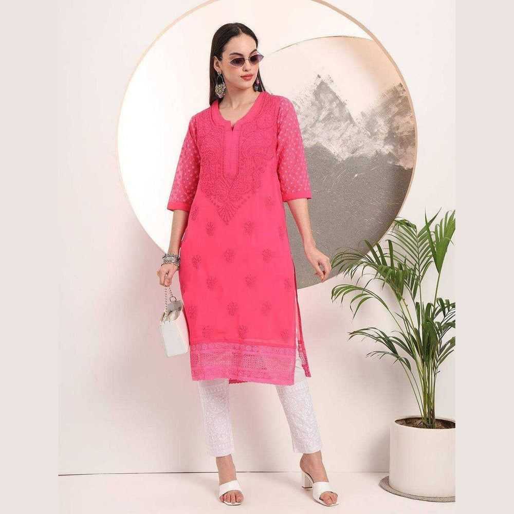 Handmade Soft Georgette Long Chikan Kurti with Inner – Pure Elegance & Comfort