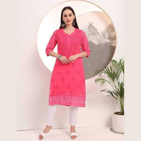 Handmade Soft Georgette Long Chikan Kurti with Inner – Pure Elegance & Comfort