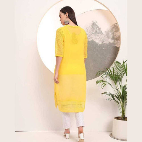 Handmade Soft Georgette Long Chikan Kurti with Inner – Pure Elegance & Comfort