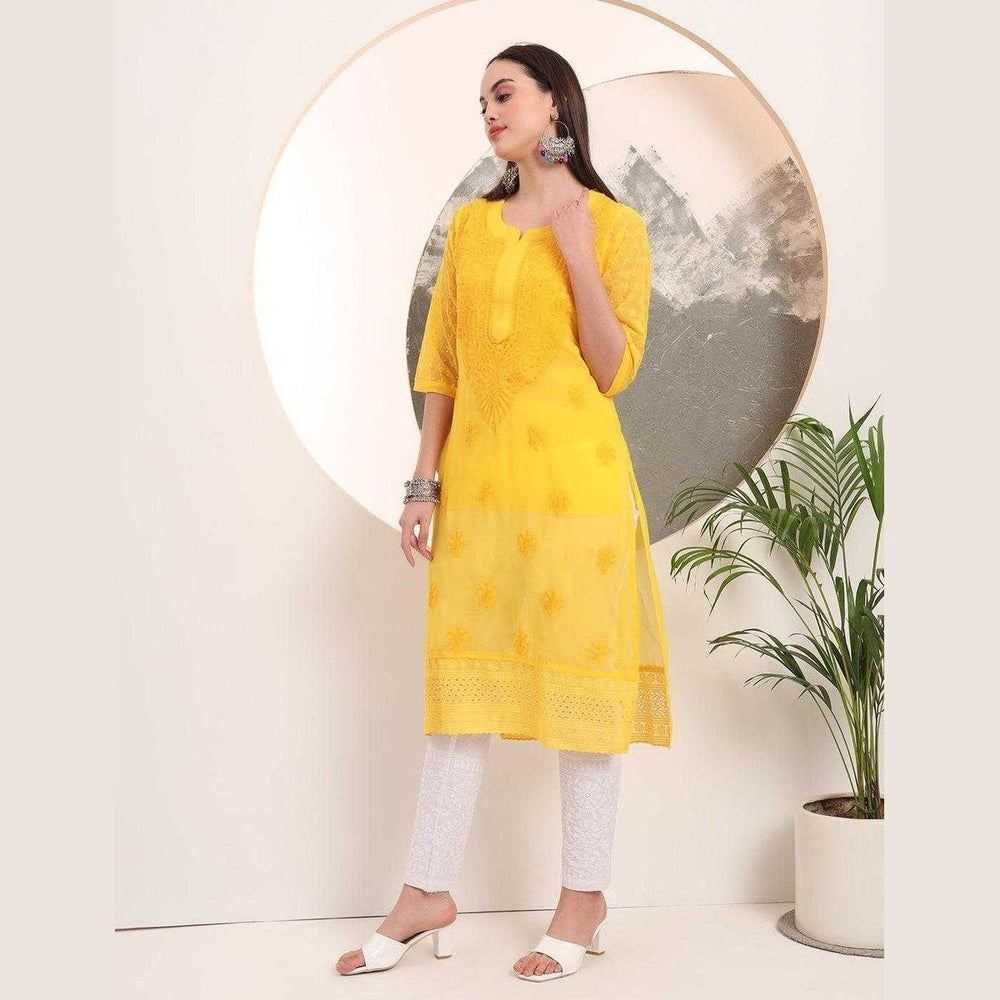 Handmade Soft Georgette Long Chikan Kurti with Inner – Pure Elegance & Comfort