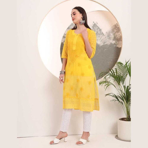 Handmade Soft Georgette Long Chikan Kurti with Inner – Pure Elegance & Comfort