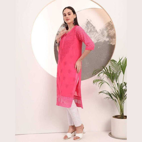Handmade Soft Georgette Long Chikan Kurti with Inner – Pure Elegance & Comfort