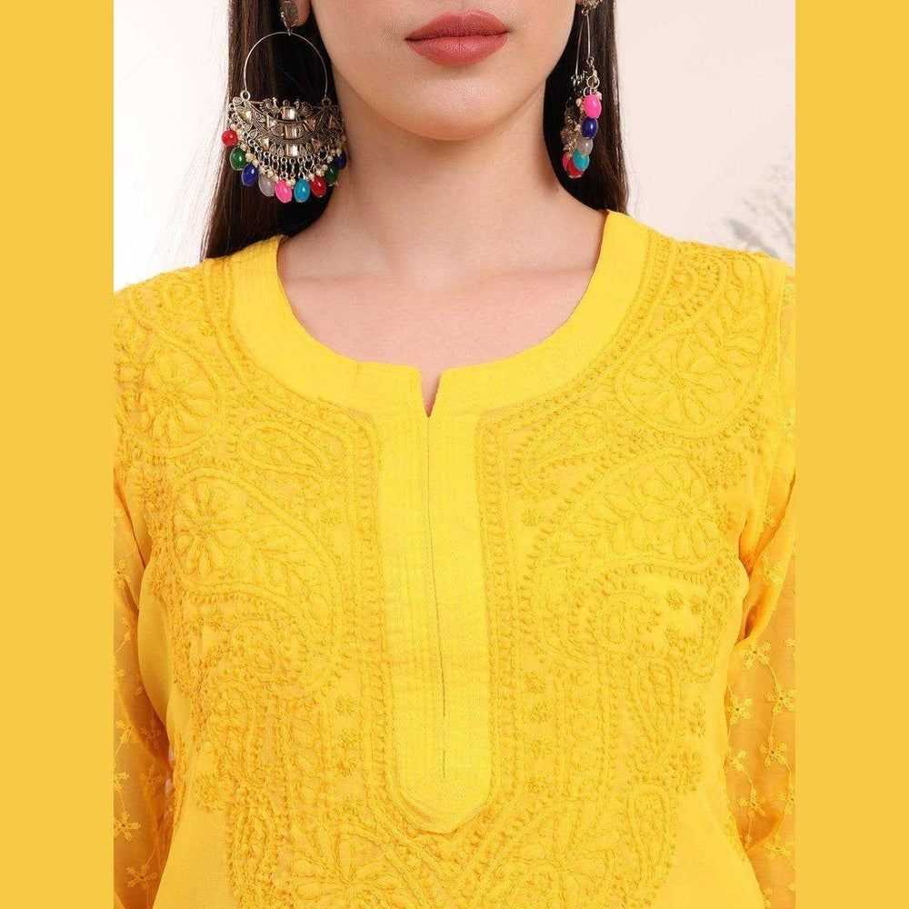 Handmade Soft Georgette Long Chikan Kurti with Inner – Pure Elegance & Comfort