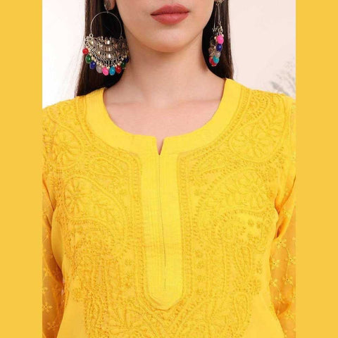 Handmade Soft Georgette Long Chikan Kurti with Inner – Pure Elegance & Comfort