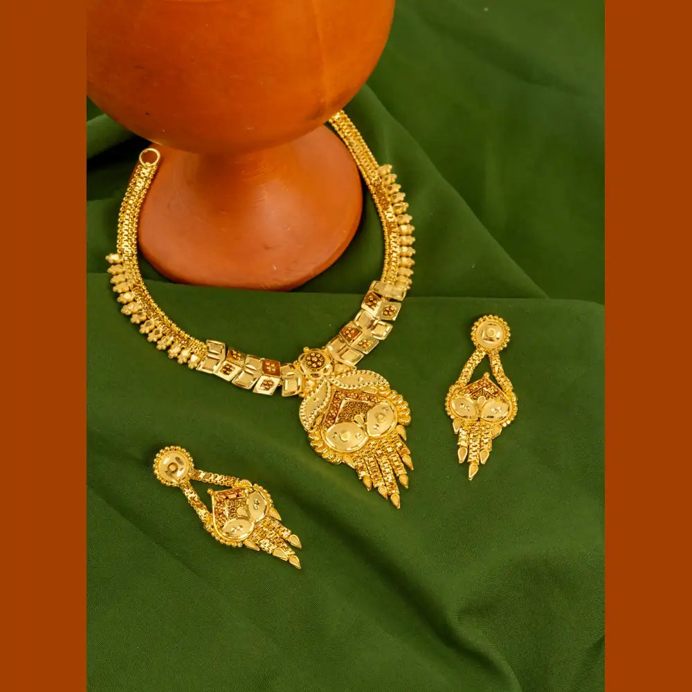 Traditional Bridal Necklace Set with Earrings – Antique Gold Finish