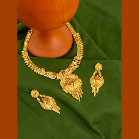 Traditional Bridal Necklace Set with Earrings – Antique Gold Finish